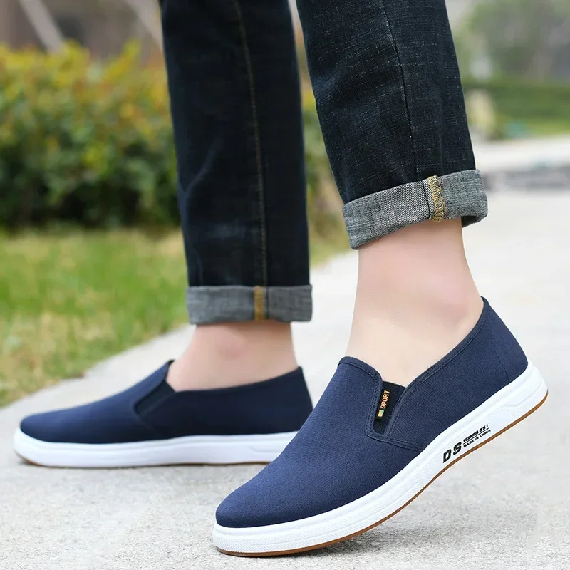 Nuevos zapatos de lona de primavera para hombre, suela de tendón de ternera, zapatos de tela antideslizantes, resistentes al desgaste, transpirables y cómodos, suela suave