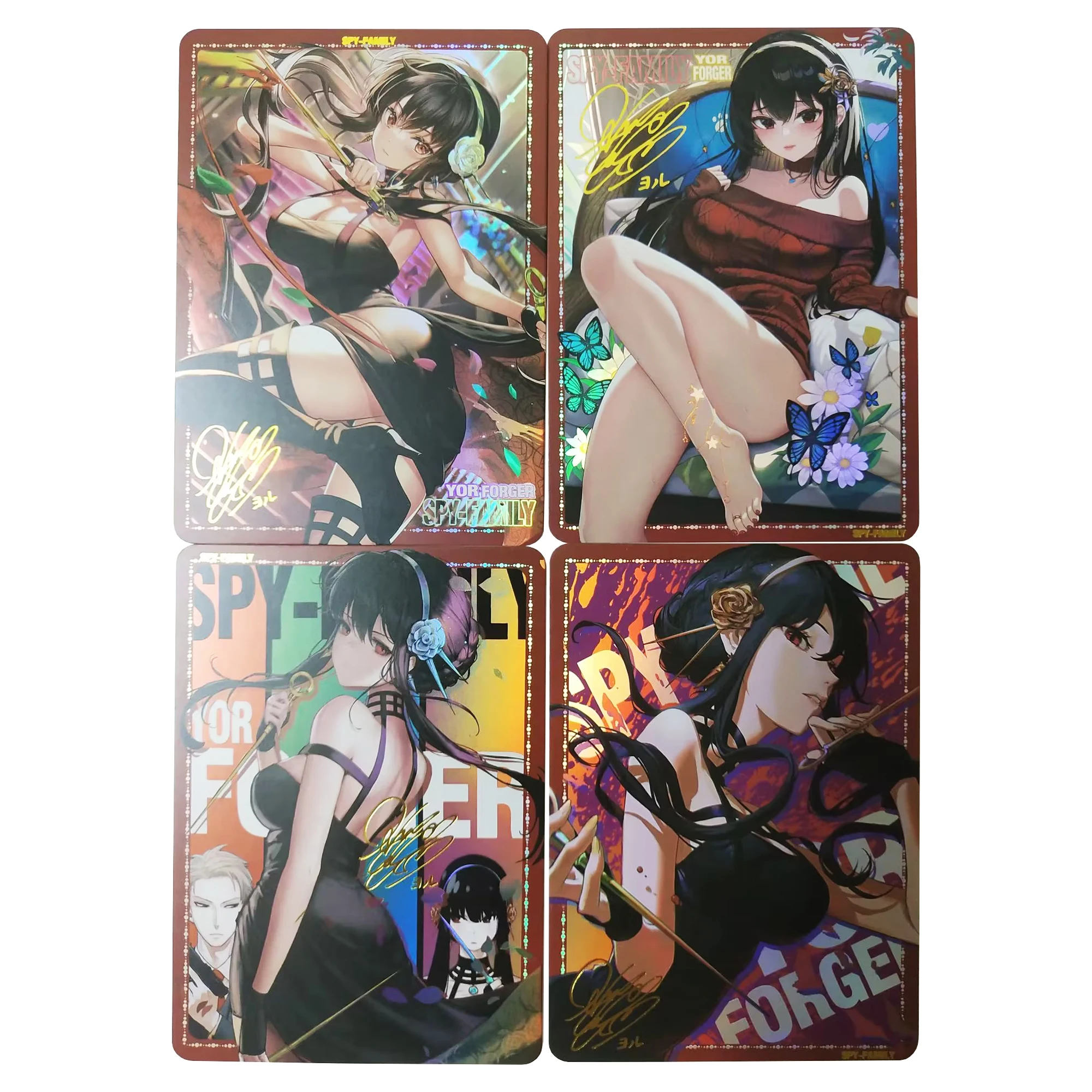 

4Pcs/set Anime Spy Family Yor Forger Signature Color Flash Cards Diy Gift Toys Game Anime Collection Cards