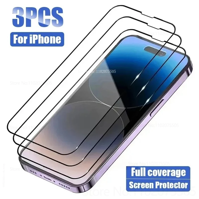 

3 шт. закаленное стекло с черной рамкой для IPhone 12/13/14/15/16 Promax 14 Plus, защитная пленка с твердостью 9D 11 Promax X XS MAX 13Mini