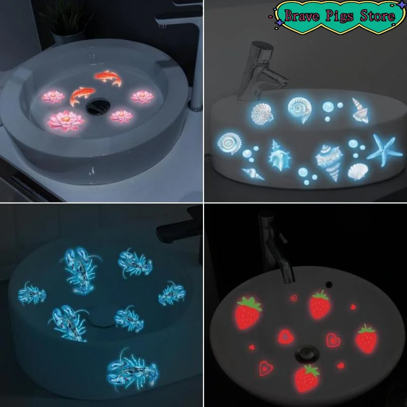[HM]Glow In The Dark Sink Stickers Luminous Glass Stickers Washbasins Stickers Toilet Sticker Self-adhesive Removable Home Decor