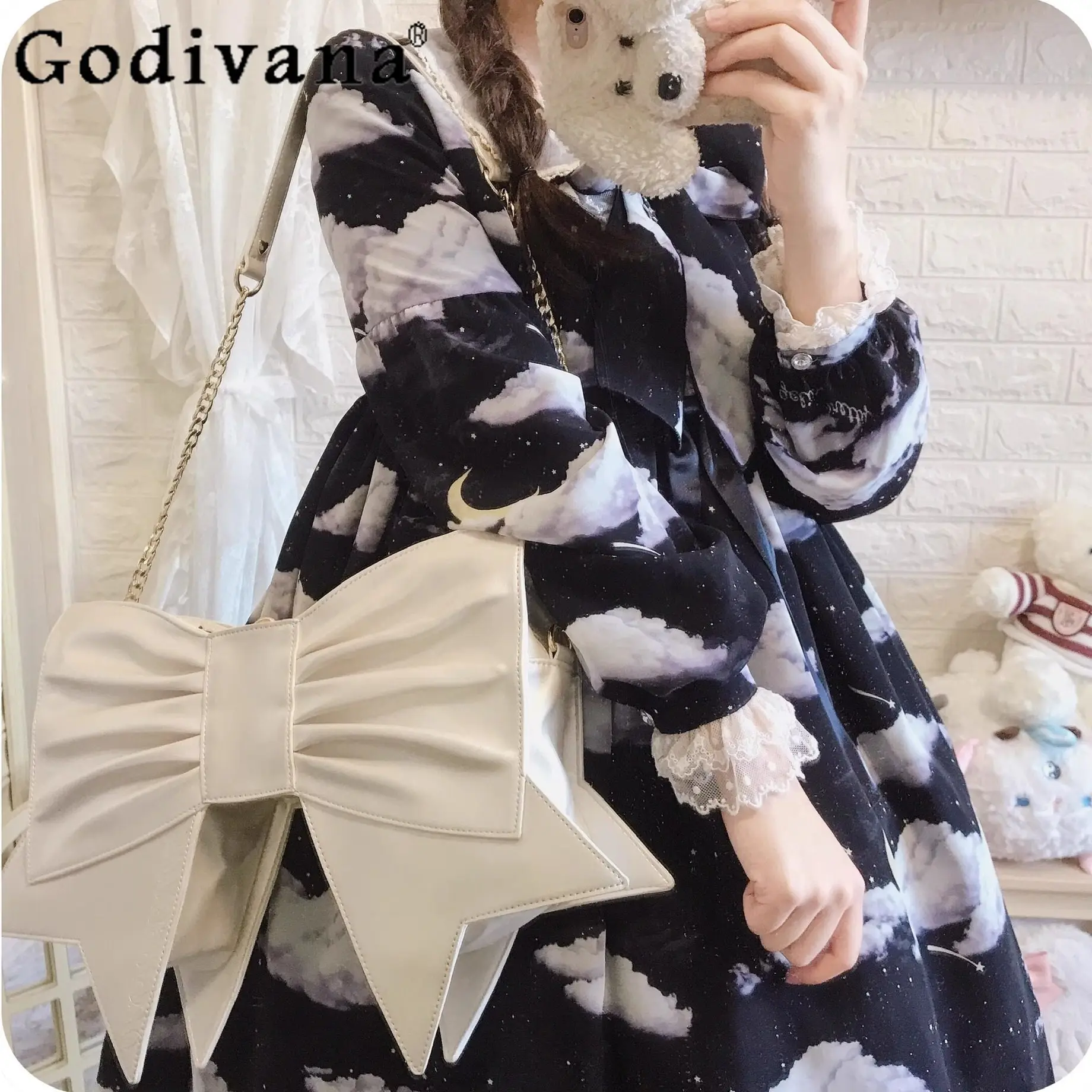 

Sweet Cute Retro Lady Japanese Original Lolita Bowknot Shoulder Bag JK Uniform Versatile Cute Crossbody Bag