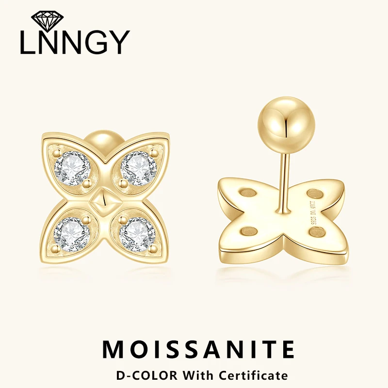 

Lnngy 925 Sterling Silver Cute Lucky Flower Cartilage Earrings for Women 3mm Round Moissanite Stud Earring Piercing Jewelry