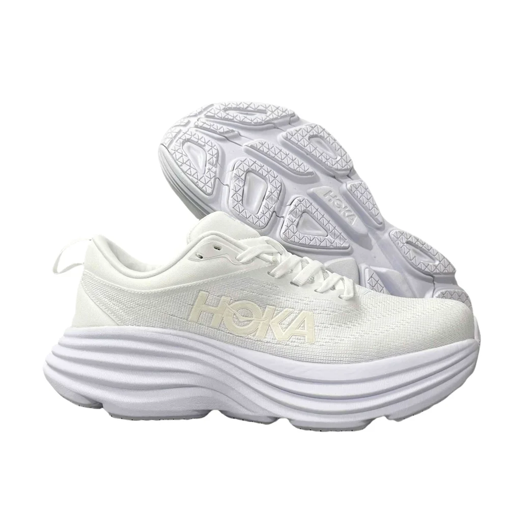 HOKA ONE ONE Bondi 8 Women and Men White Colour Wear-resistant Comfortable Lightweight Mesh Breathable Running Shoes 1127952-WWH