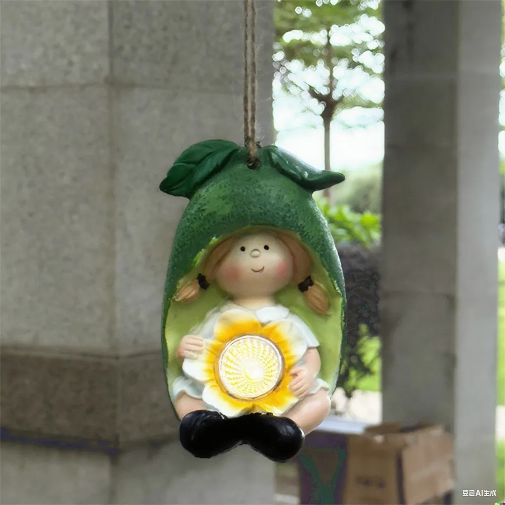 

Fruit Lemon Girl Elf Sculpture with Solar Light Home Decoration Ornament Garden Courtyard Pendant Luminous Decoration Gift