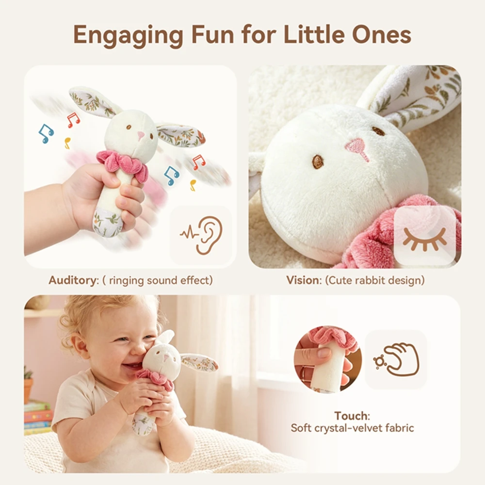 Montessori Baby Cotton Rattle Music Ring Sensory toy Animal Rabbit Bear Music Rattles Soothing Rattle Toddler Toys Newborn Gift