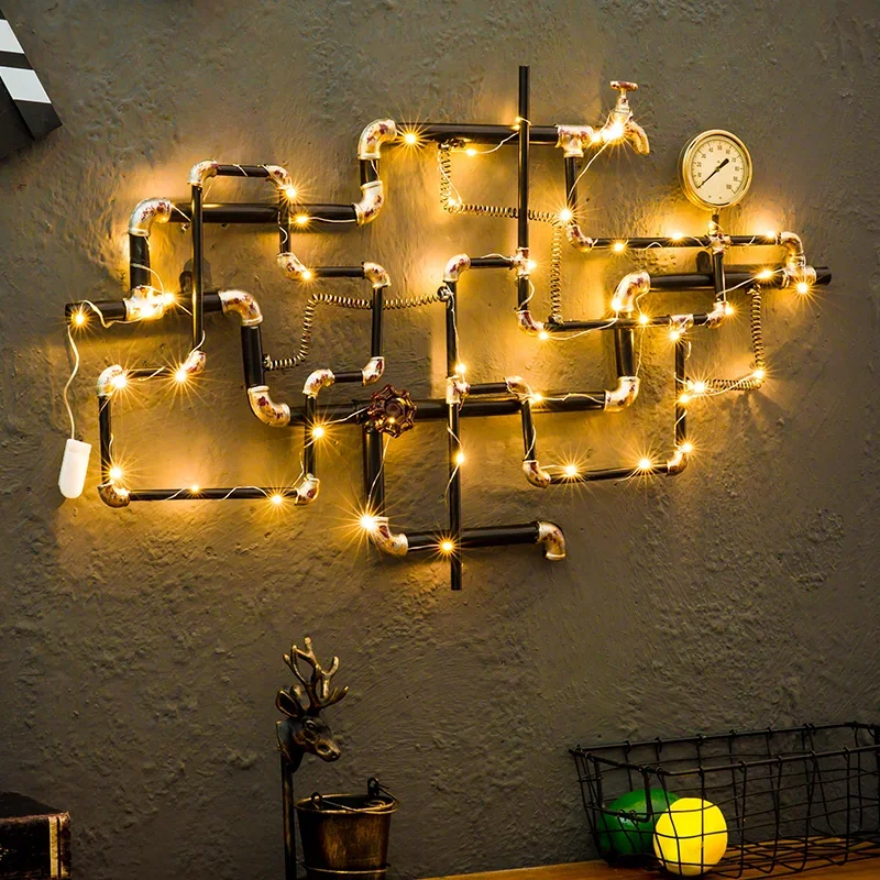 Industrial style retro loft Feng Shui pipe wall decoration personalized bar shop wall hanging wrought iron wall