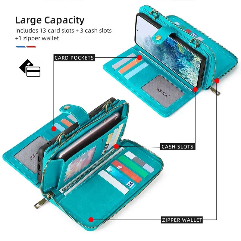 Zipper Flip Leather Case for Samsung Galaxy S25 Ultra S24 FE S23 S22 S21 S10 Plus Note 20 10 9 Magnetic Wallet Card Cover Coque