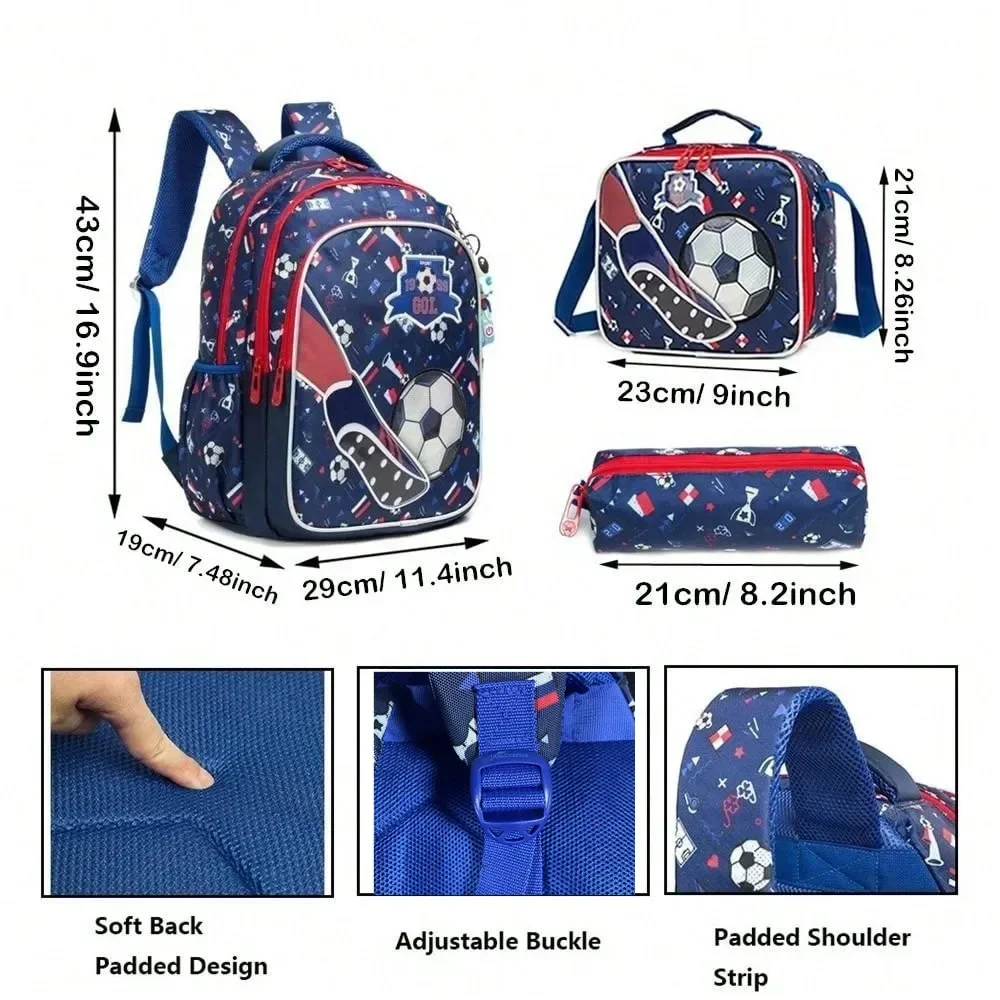 Children School Backpack for Boy Football Pattern Backpack Kid Waterproof School Bag Mochila Infantil Lunchbox Child Pencil Case