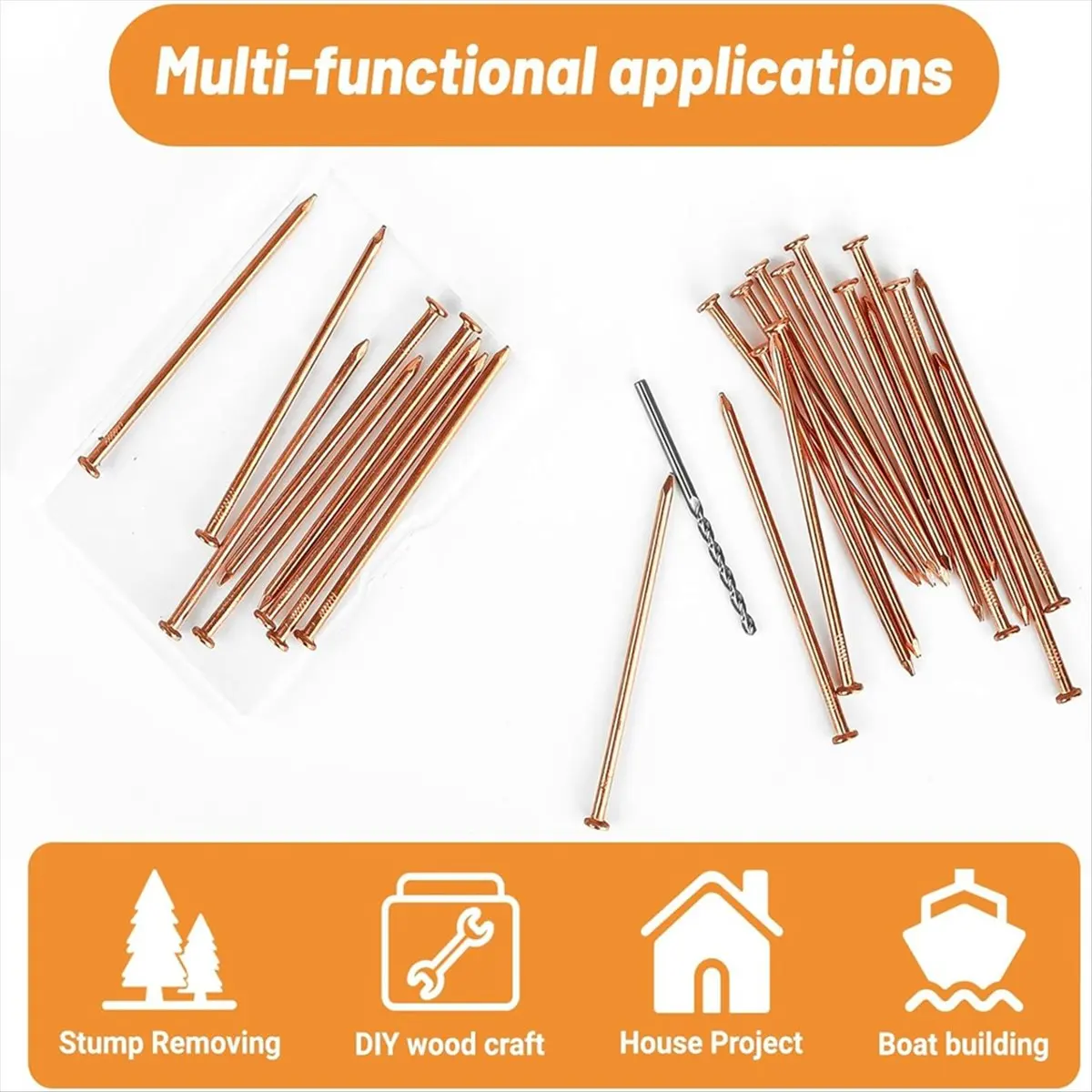 KSOL 15 Pieces Copper Nails for Killing Tree Stump , 3.15 Inch Copper Nails with Drill, Stake Removal Nailer for Trees