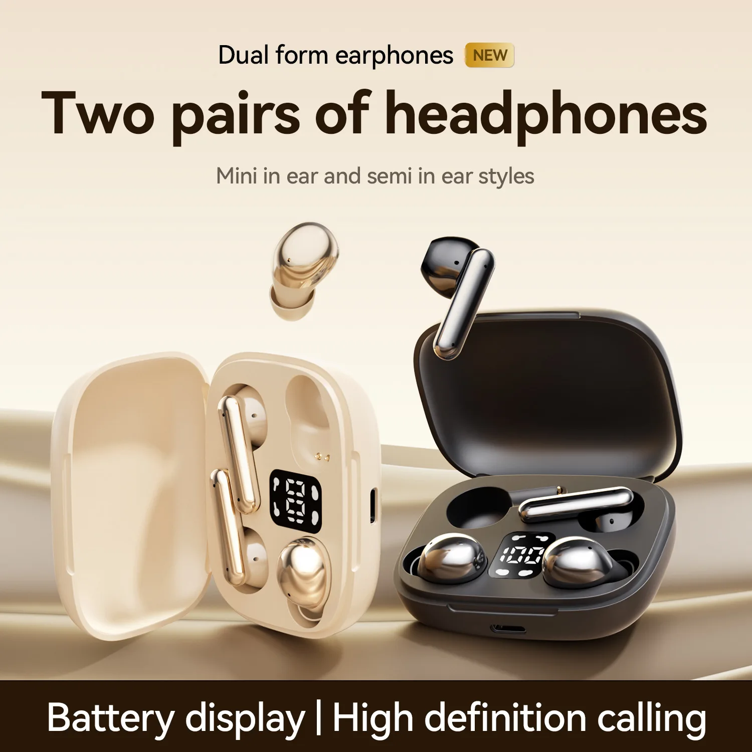 Wireless Bluetooth Earbuds Semi in Ear Digital Display Headphones Sport Stereo Cross Border E Commerce Exclusive Supply