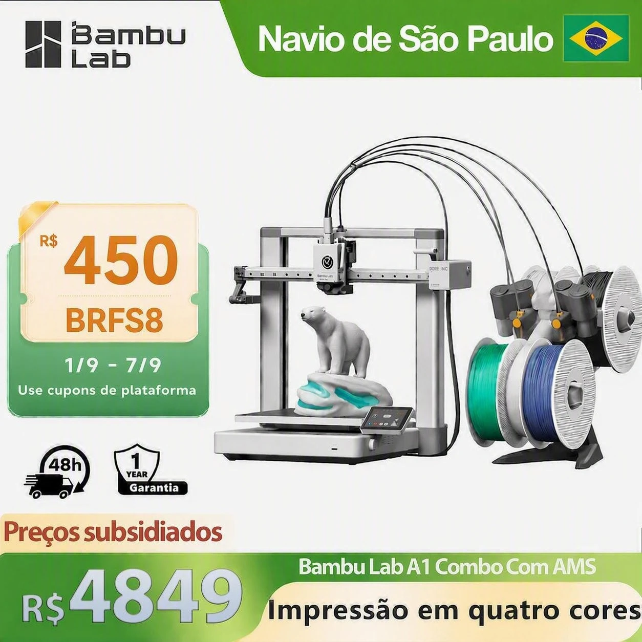 Bambu Lab A1 Combo 3D Printer with AMS Lite 500mm/s Ultra-Fast Printing Auto Leveling Robust Direct Extruder Engineer Filaments