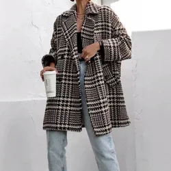 New Autumn And Winter Thickened Lining Cloth Coat Woolen Houndstooth Wool Top Jacket