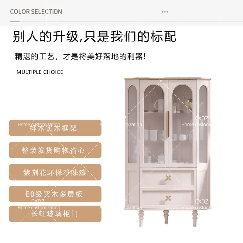 American Style Light Luxury Solid Wood Corner Cabinet Living Room Dining Side Table Minimalist High Leg Storage Unit