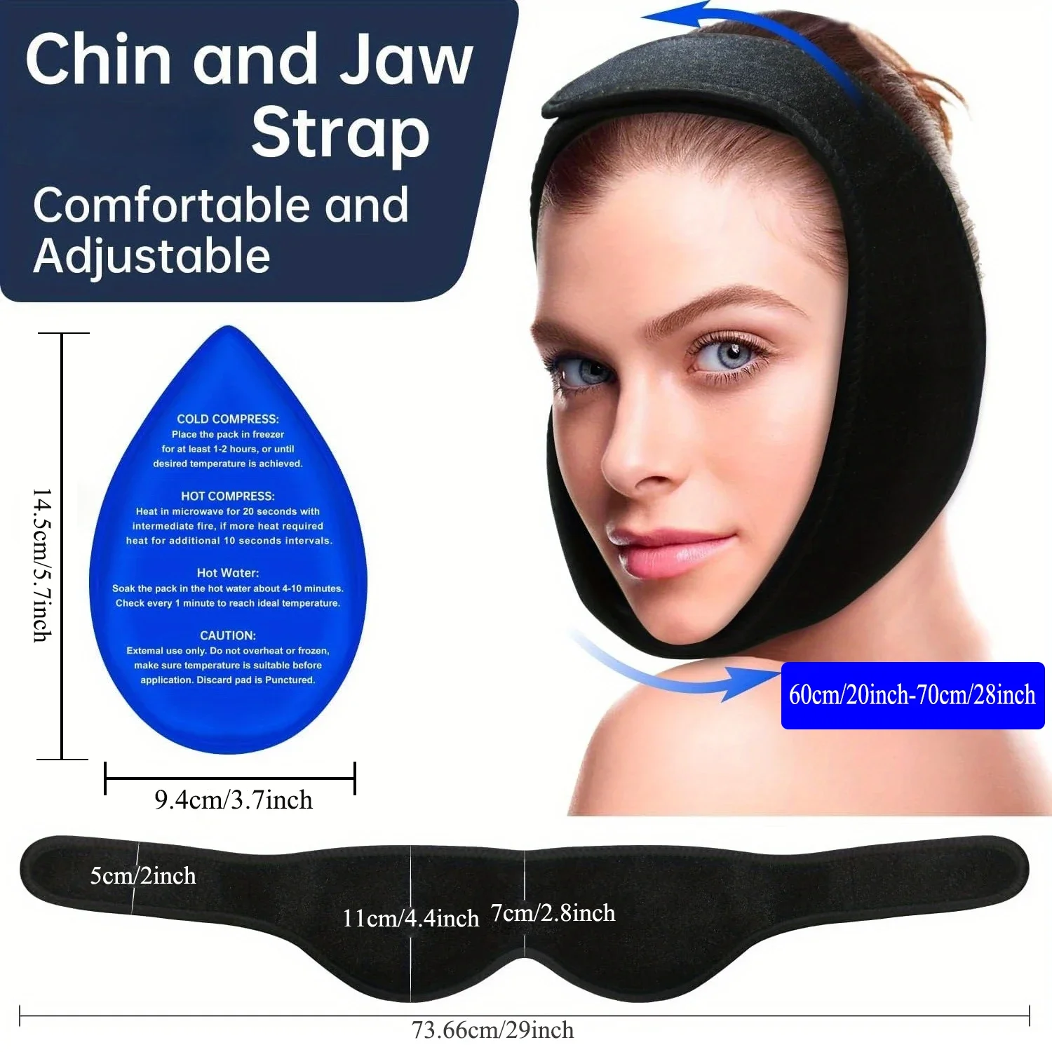 Wisdom Teeth Ice Pack Head Wrap for Pain Relief  Cold Hot Therapy for Face Jaw & Oral Surgery with 4 Gel Packs, Tooth Extraction