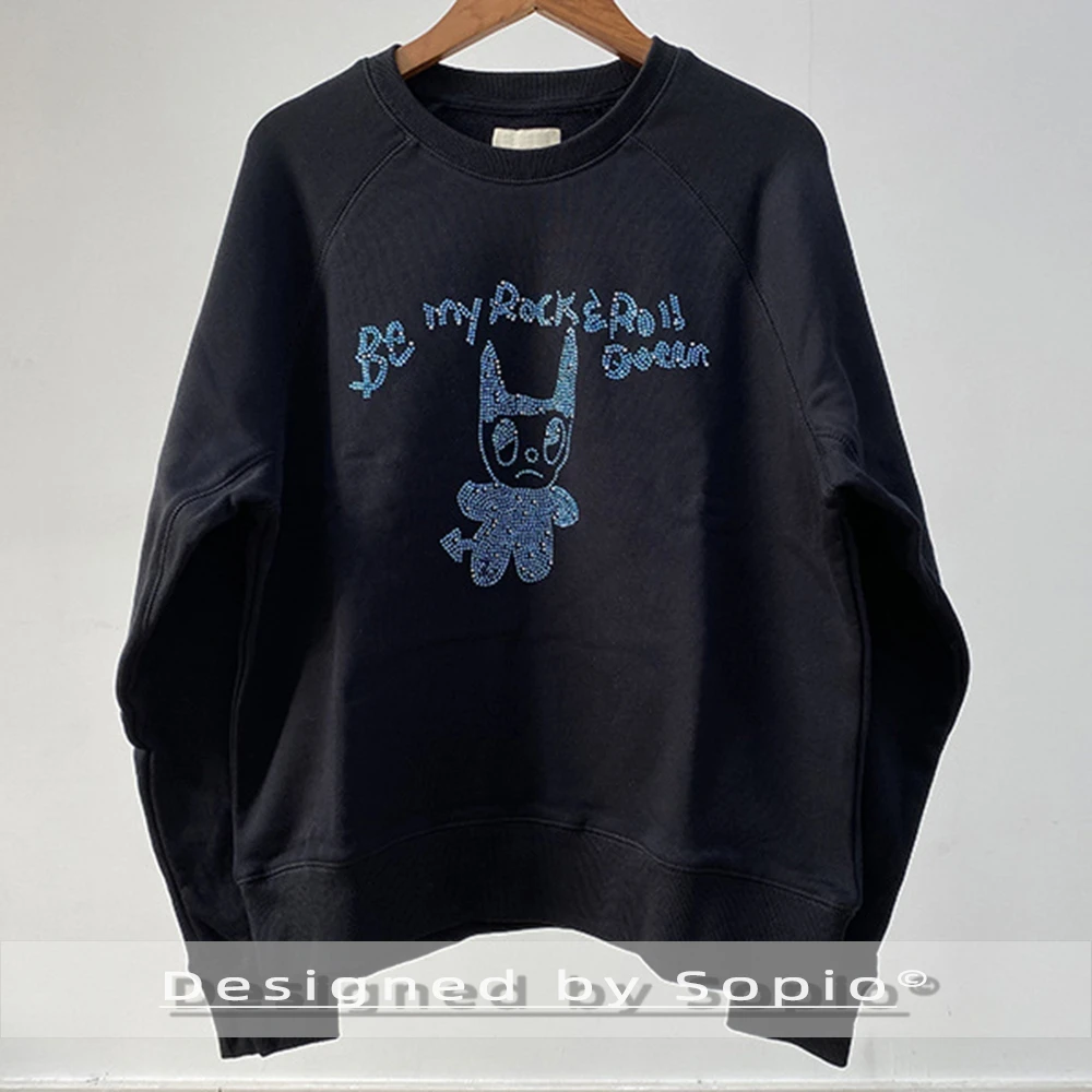 

Graphic Strass Sweatshirt Women Autumn Winter Cotton Long Sleeve Oversized Sweatshirts Tops Lady Fashion Pullover Streetwear