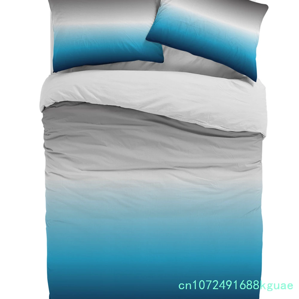 Gradient Gray Blue Duvet Cover Bed Bedding Set Home Textile Quilt Cover Pillowcases Bedroom Double Bedding Set No Sheet