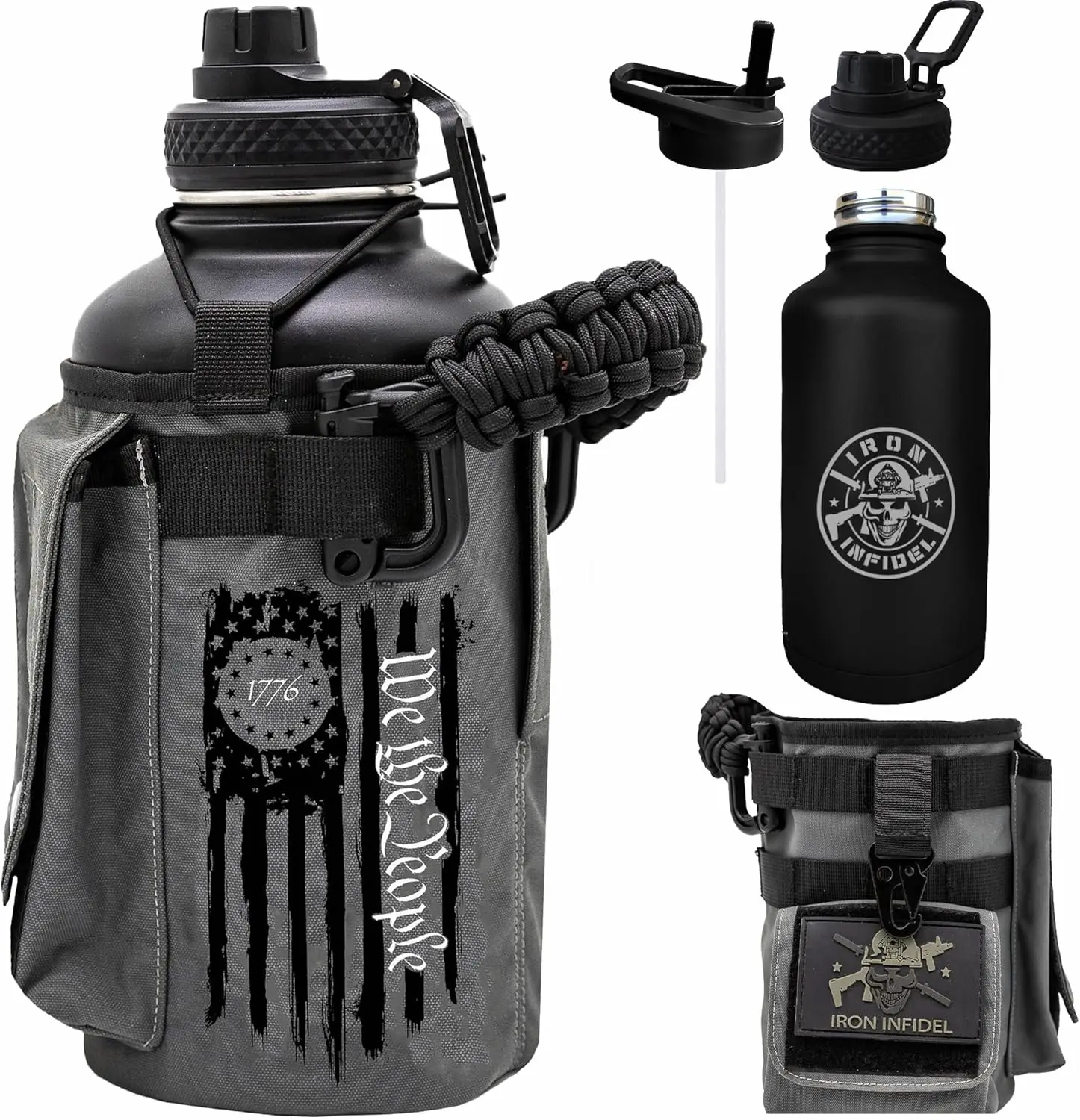 

64oz Insulated Stainless Steel Water Bottle with Paracord Handle, Rugged Sleeve for Gym and Outdoor Use