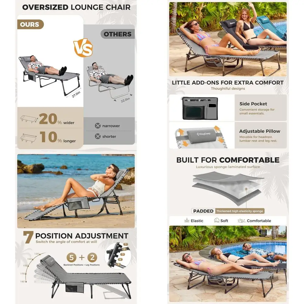 

Jumbo Tanning Chair - Wide Cushioned Reclining Lounger, Adjustable 5-Position, 400lbs Capacity, Ideal for Indoor or Outdoor Use