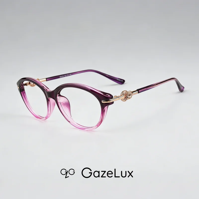 

Gazelux women's fashion prescription glasses, vintage chrome heart purple, custom optical lenses, myopia and progressive glasses