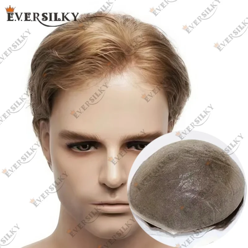 

High Quality Thin Skin 0.02-0.03mm 100% Density PU Base Natural Hairline Men toupee #7 Light Brown Black Grey White Wigs for Men