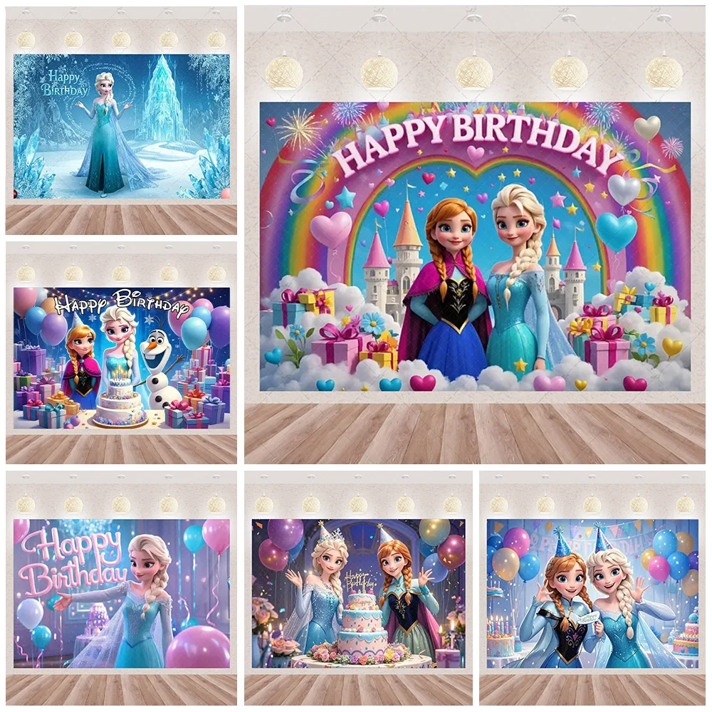 

Disney Frozen Elsa Anna Princess Theme Backdrop Snow Queen Winter Ice Kids Girls Birthday Party Decorations Baby Shower Supplies