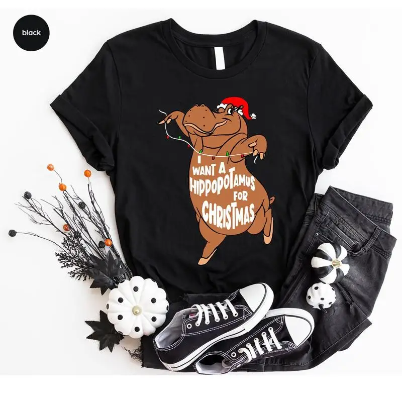 

Забавная рождественская футболка с бегемотом, детская рождественская праздничная вечеринка, я хочу для