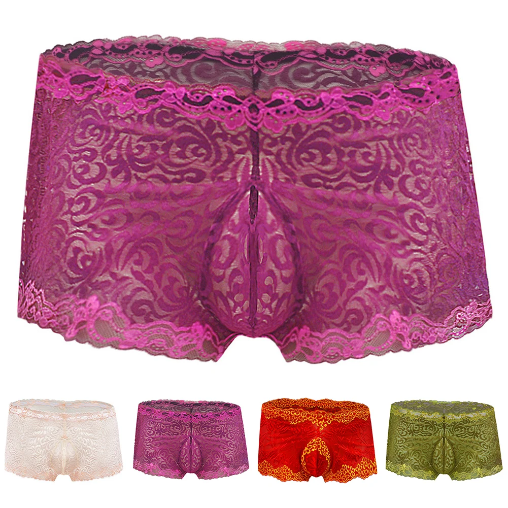 Sexy Men Sexy Erotic Sissy Lace Transparent Lingerie Shorts Clubwear Panties Underwear Underpants Briefs Men\'s Shorts