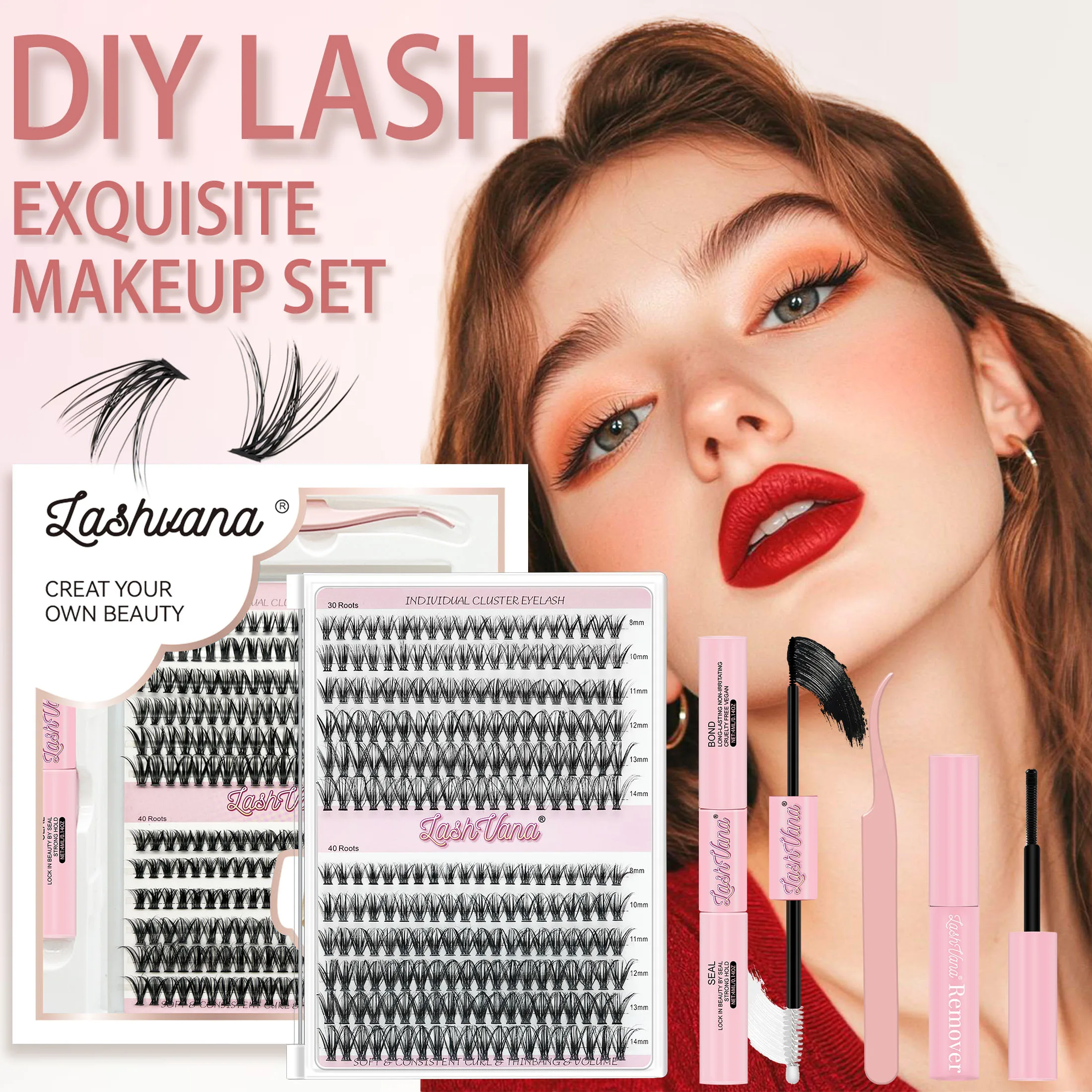 Kit di estensione ciglia fai-da-te 240P Cluster ciglia individuali con pinzette per rimozione legame e guarnizioni Pennello per ciglia per set di trucco per autoapplicazione