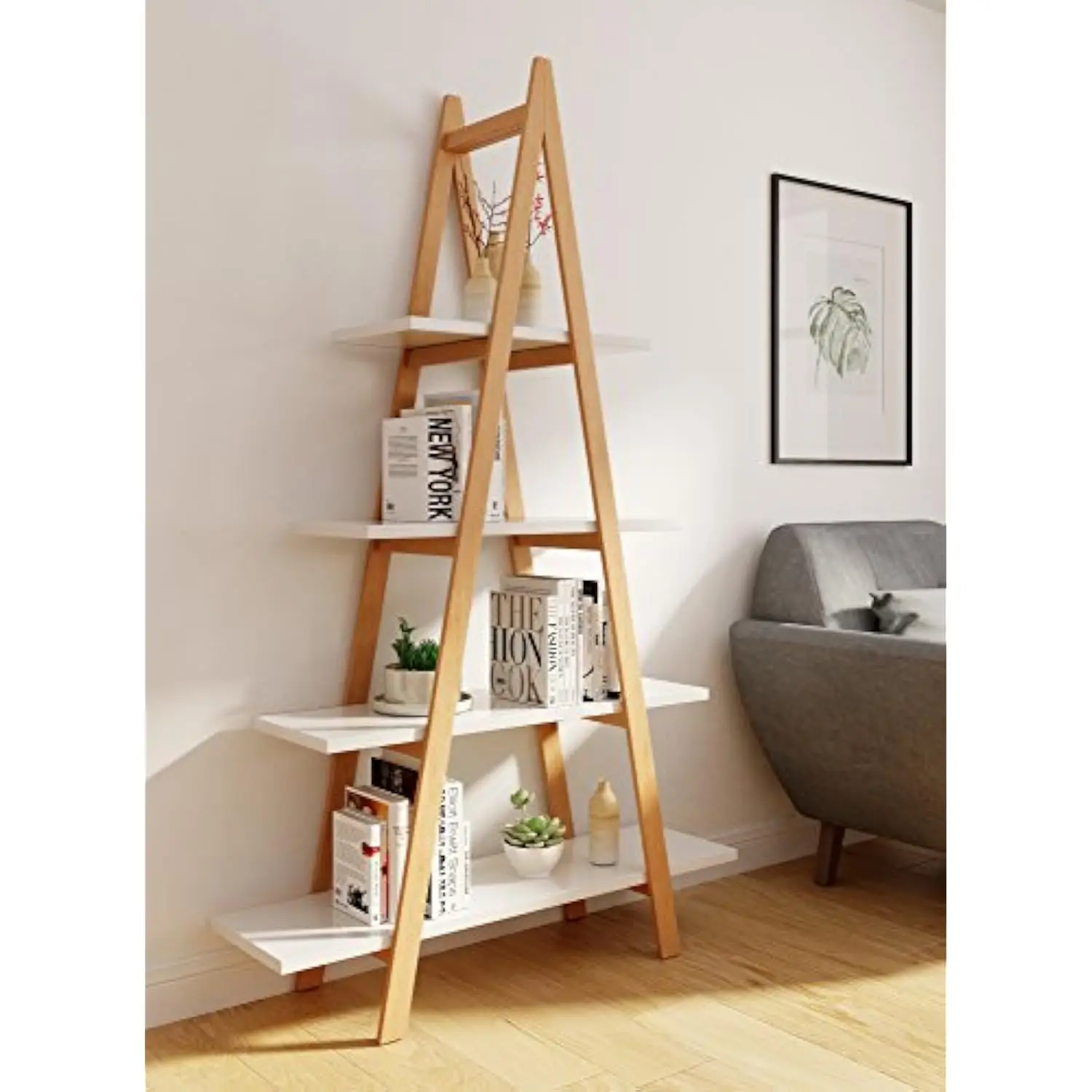 

Abacus, Ladder Bookshelf, Oak and White