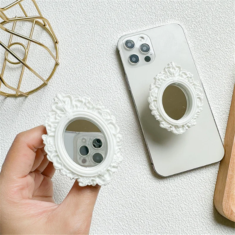 

Luxury White Mirror Mobile Phone Holder Stand Cell Phone Ins Bracket Grip For IPhone 14 15 16 Samsung Huawei Foldable Hoder