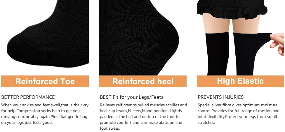 1 Paar 20-30 mmHg Kompressionsstrümpfe für Frauen & Männer, oberschenkelhohe Socken mit abgestufter Kompression für Krampfadern, Ödeme, Reisen – Detail 20