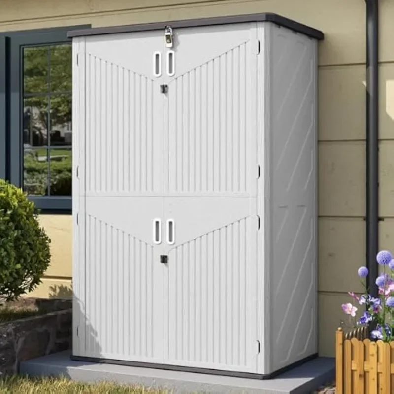 Aoxun Outdoor Storage Shed, 64 Cu.Ft Vertical Resin Sheds, White | Storage Sheds with Floor, Outdoor Waterproof Storage Cabinet