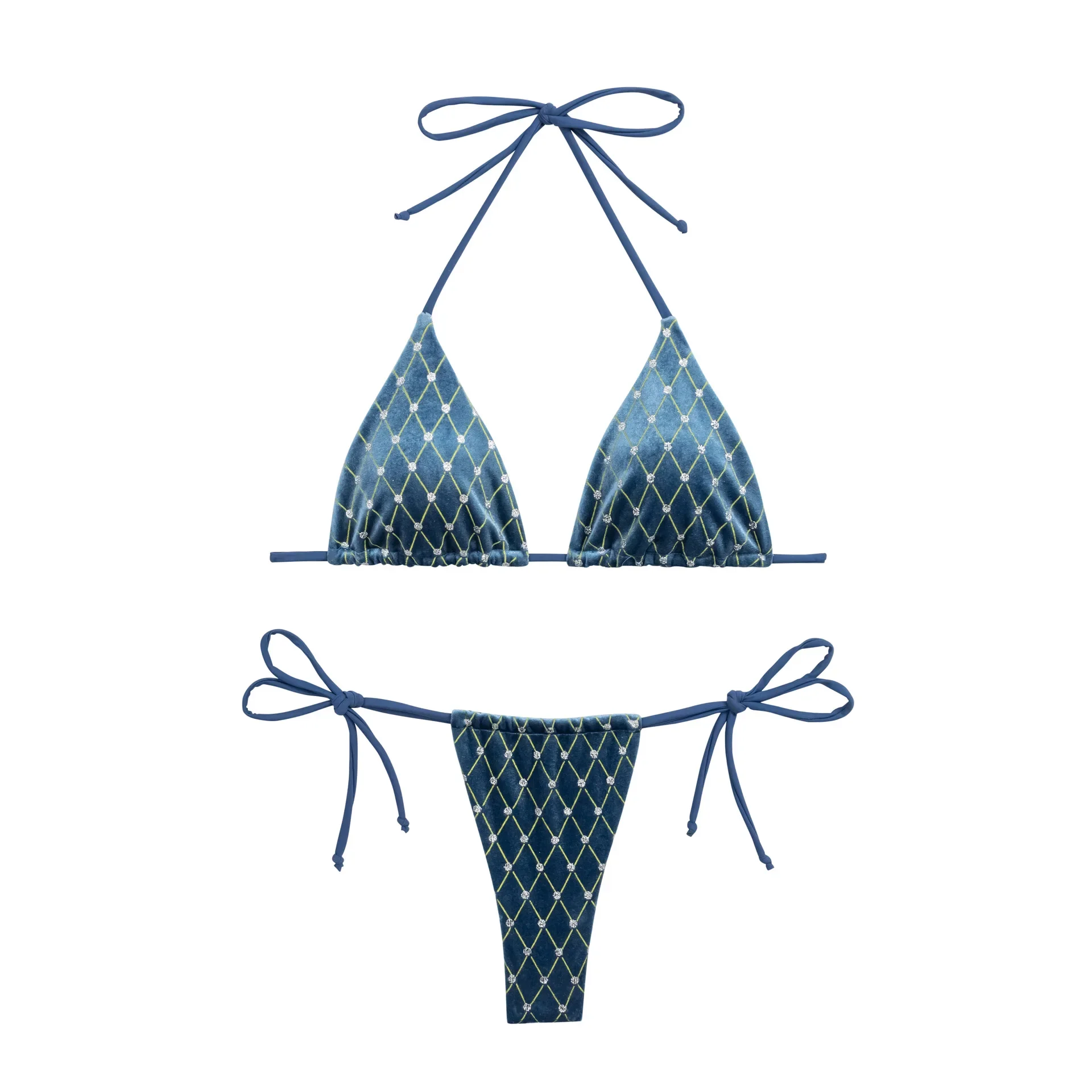 

sexy glitter halter string triangle micro mini bikinis sets two pieces bathing suit beach wear women thong swimsuits biquini