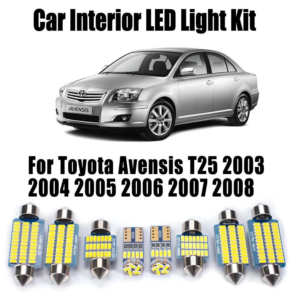 17Pcs Canbus For Toyota Avensis T25 2003- 2005 2006 2007 2008 Car Accessories LED Interior Map Dome Vanity Mirror Bulb Light Kit