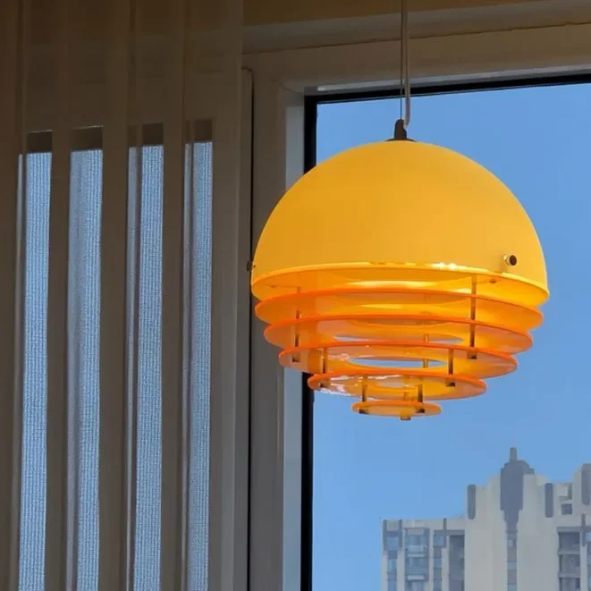 2026 Vintage Sunset Retro Bauhaus Pendant Lamp - Gold Orange Globe Mood Lamp For Bedside Restaurant Bar Balcony Decor