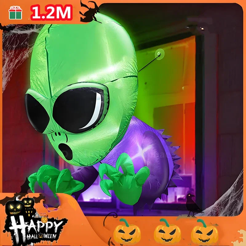 4 Ft Halloween Inflatables Outdoor Decorations Alien Broke Out from Window with Built-in LED Blow Up Toys for Scary Party Home