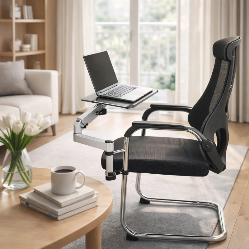 One-Click Lifting Office Stand Thickened Metal Keyboard Tray Multi-Angle Computer Holder 360°Rotating Game Playing Support Rack