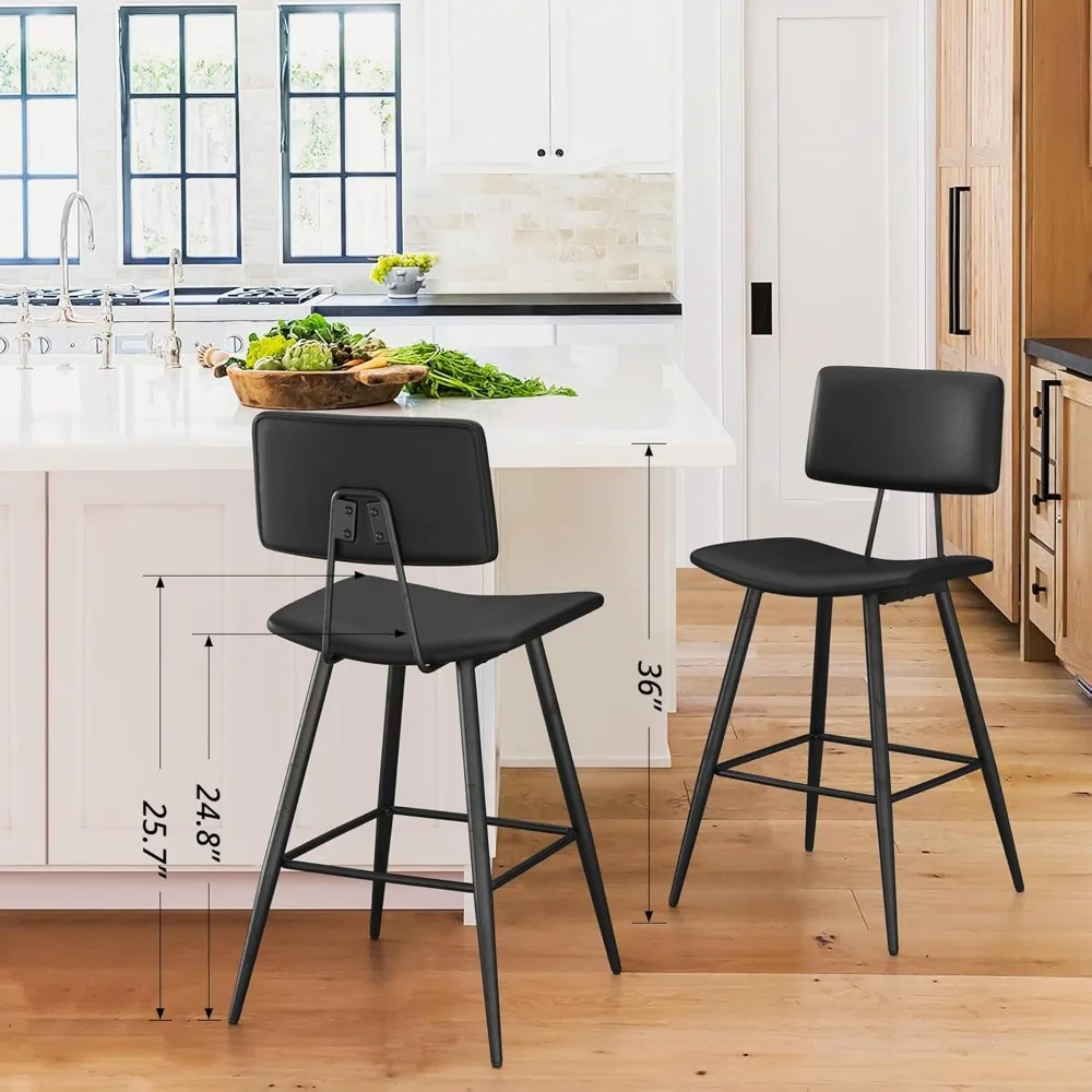 30" Bar Height Bar Stools Set Of 4,with Back Footrest And Metal Legs, Bar Stools For Kitchen