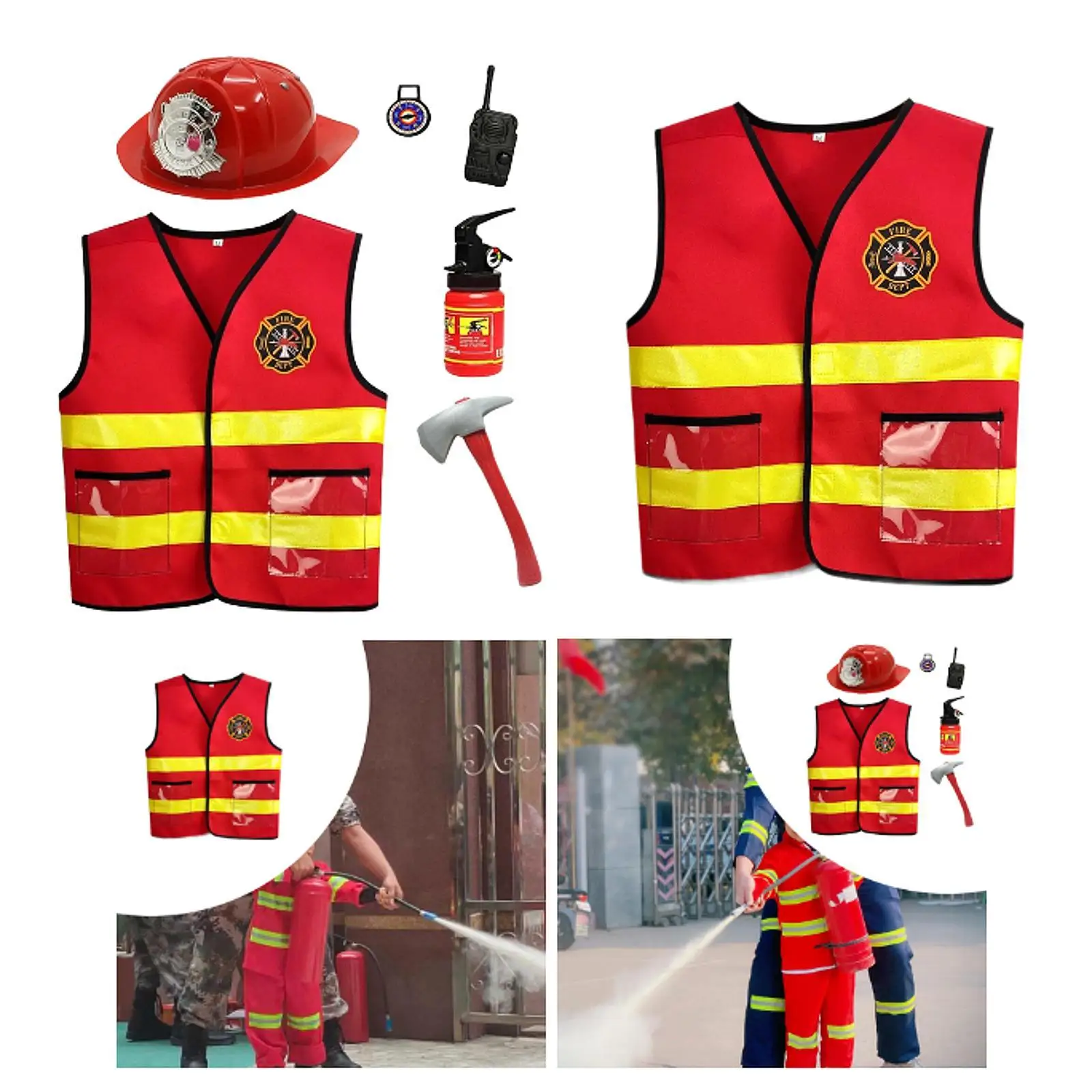 Kids Firefighter Vest Washable Pretend Play Toy Premium Firefighter Accessories