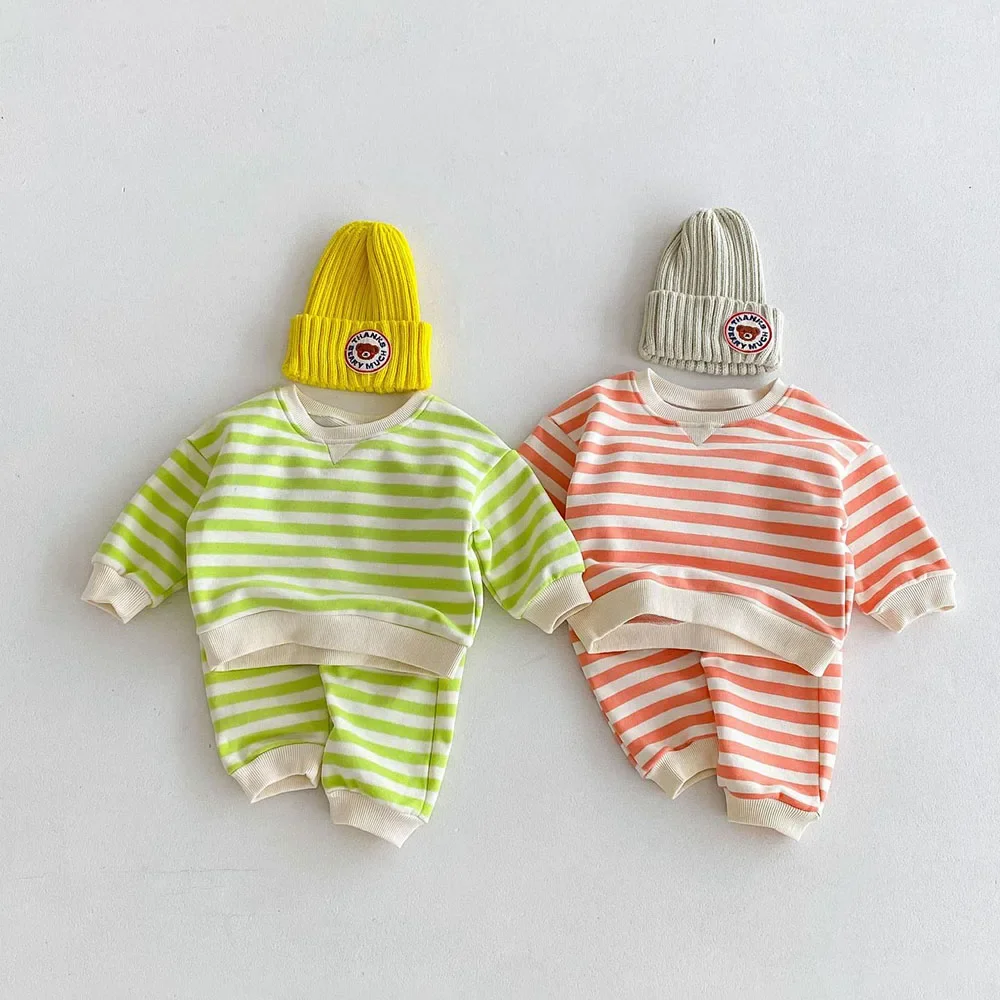 2024 Autumn Baby Clothes Sets Boys Sweatshirt Fashion Kids Suit Girls Striped Cotton Top+Pants 2Pcs 1-4T Infant\'s Outfit