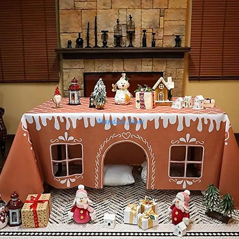 U2JC Spiced Cake House Christmas Tablecloth, Family Gatherings, Holiday Parties, Children's Play Area, Comfortable Winter