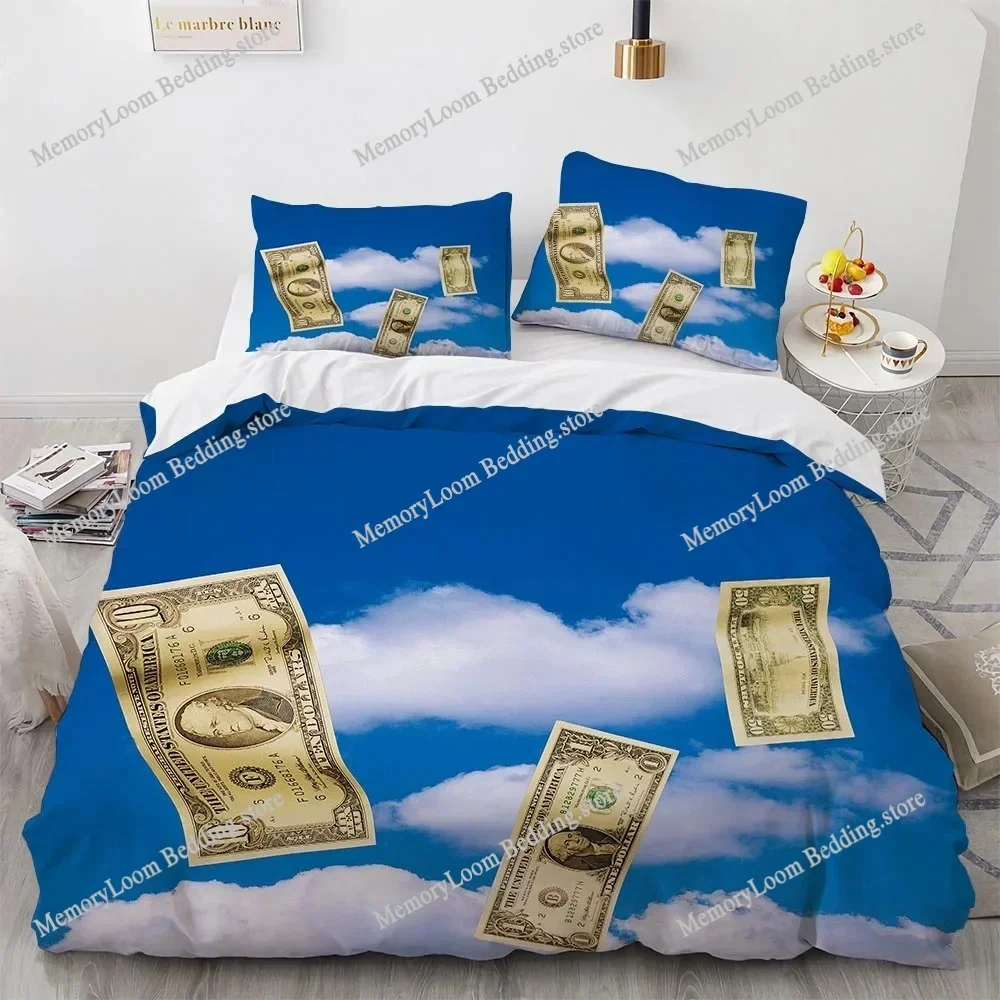 3D Modern Bedding Set Dollar Motif Printed Duvet Cover Vivid Comforter Cover 23 Pieces Money Pattern Funny King Queen Size