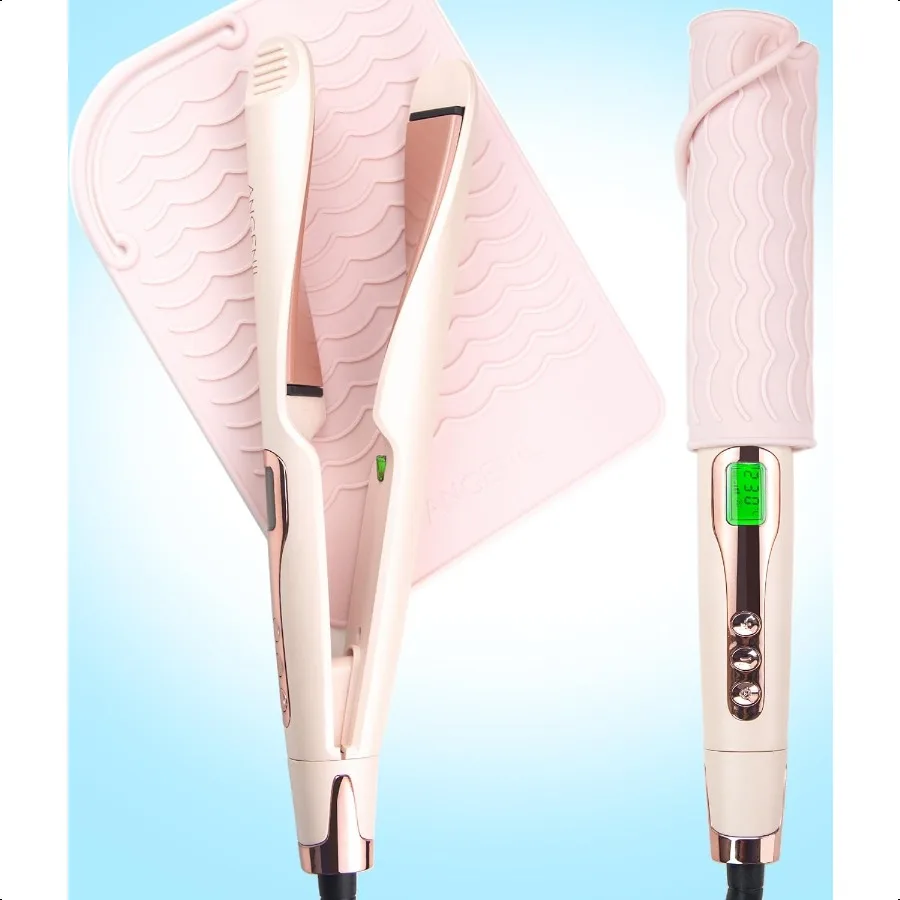 

Pro Twist Flat Iron 1 Inch Round Pink Dual Voltage Hair Straightener and Curler 2 in 1 Tourmaline Ceramic Ionic Hair Curler wit