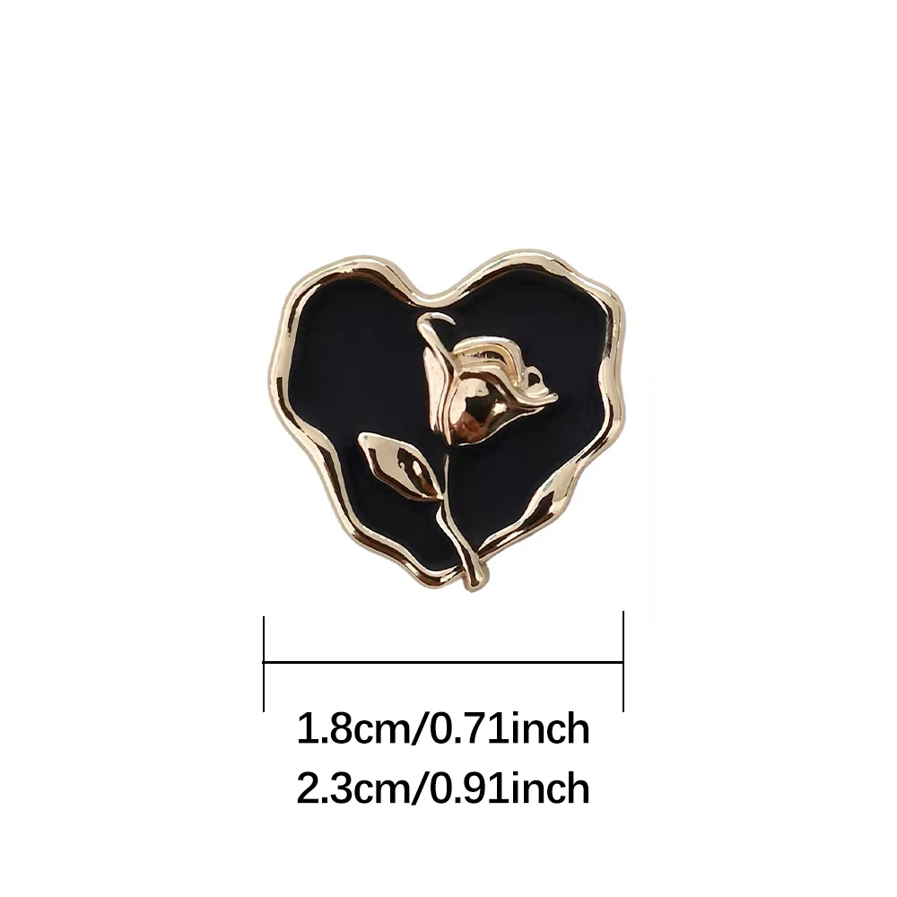 10 Pieces/set Vintage Fashion Rose Design Heart Shape Metal Buttons Coat Blazer Jacket Knitwear Black