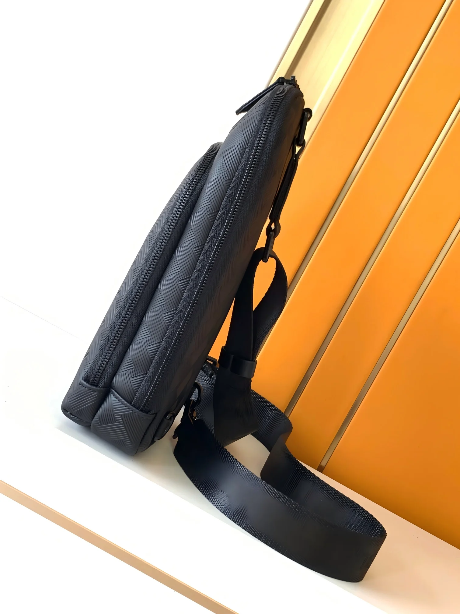 Bag Classic Pebbled Leather Chest Bag for Men, Durable Calfskin Sling Bag view 2