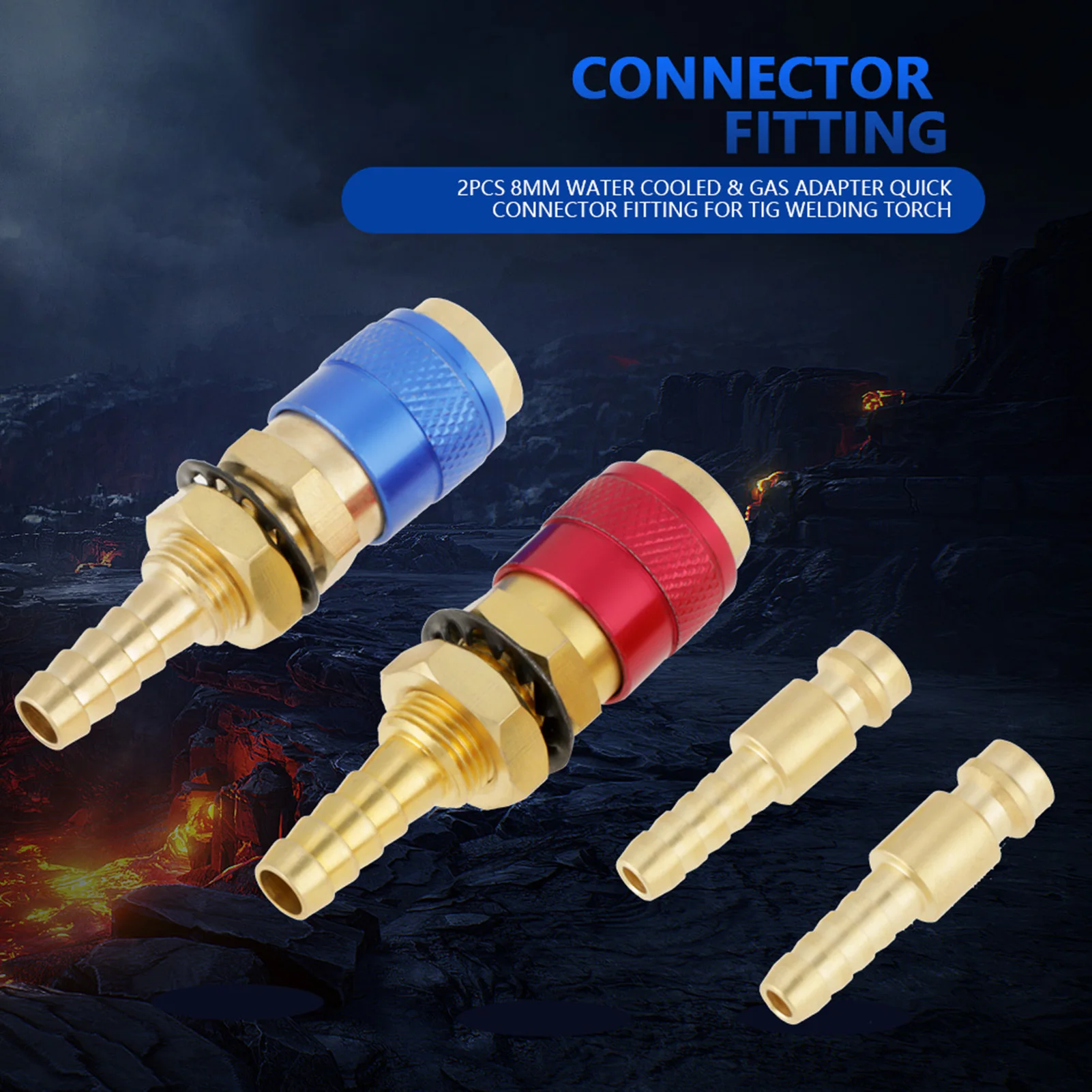 2Pcs 8mm Water Cooled & Gas Adapter Quick Connector Fitting For TIG Welding Torch Connector Fitting Quick Connector Set