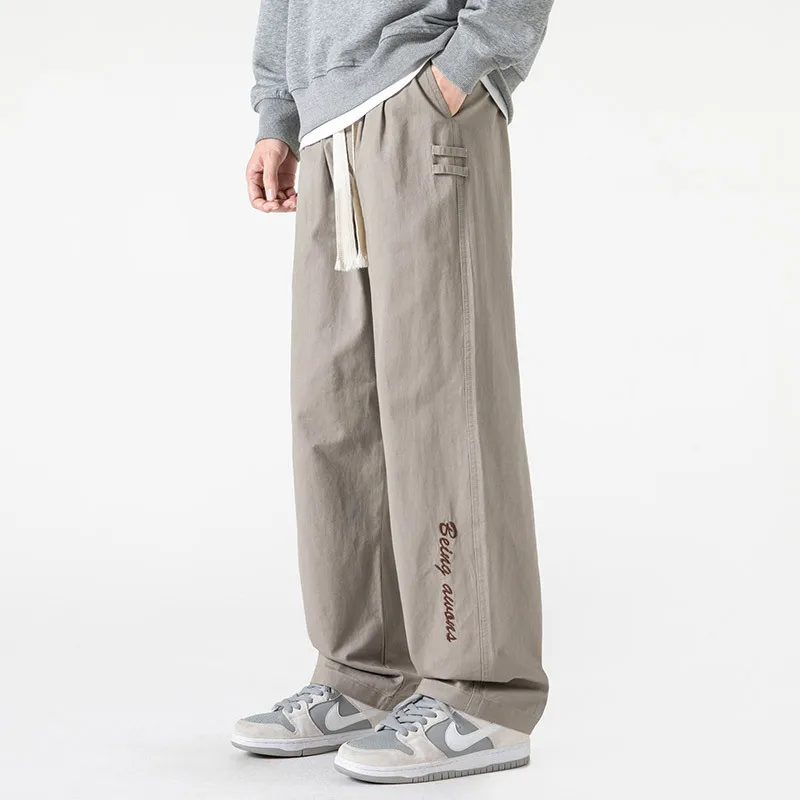 

100% Cotton Straight-Leg Men’s Pants,Windproof & Breathable Pants for Man, Autumn Outdoor Oversized Sports Trousers
