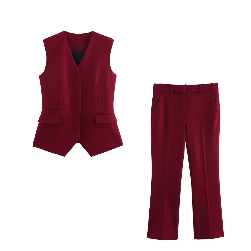 

2025 BM&MD&ZA Women's Suit Sleeveless V - neck Vest with Pockets Paired with Straight - leg Trousers for a Polished Look