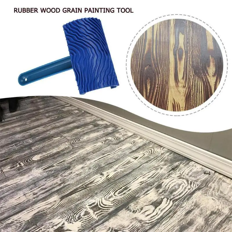 1Pc Blue Rubber Wood Grain Paint Roller DIY Graining Tool with Handle for Wall Painting Home Decoration
