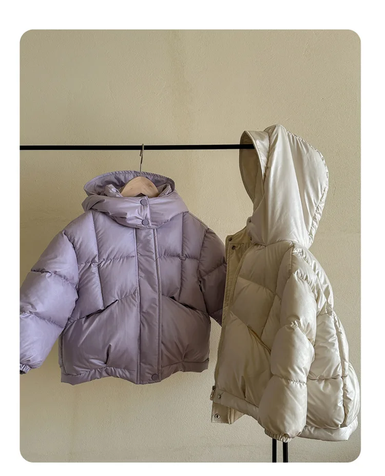 2026 Herbst Winter Kinder Daunenjacke für große Mädchen, modisch, einfarbig, dick, warm, mit Kapuze, Kinderjacke mit Baumwollpolsterung. – Detail 11